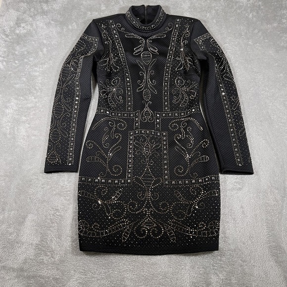 bebe Dresses & Skirts - Bebe Dress Womens Medium Bodycon Studded Rhinestone Long Sleeve Mini Made in USA